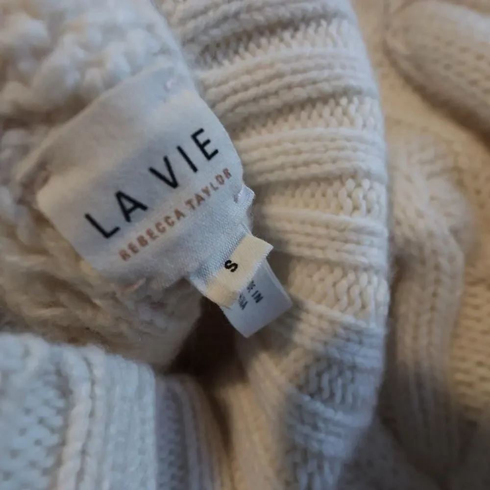 La Vie Rebecca Taylor Cable Knit Turtleneck Merino Wool Blend Sweater Size S